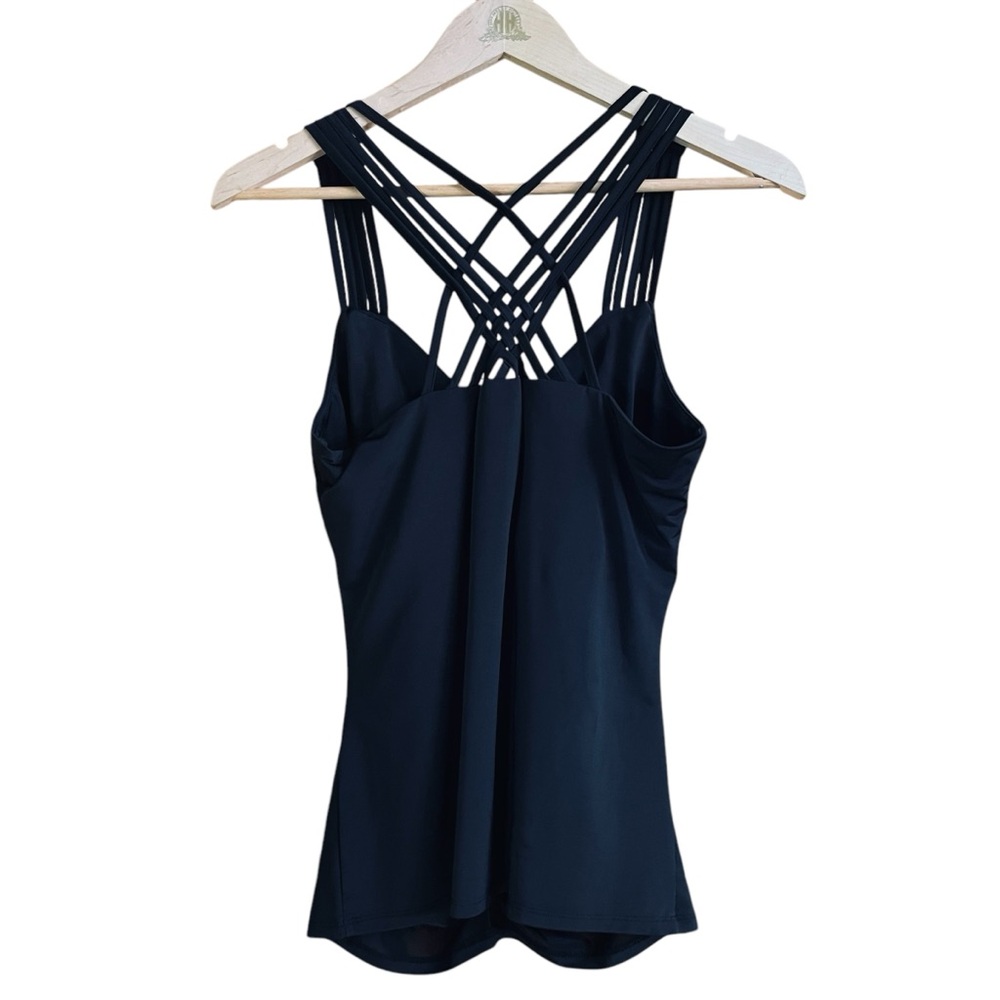 Carmen Marc Valvo Black Ruched Tank Top Strappy Back Cutout Stretch M * - Picture 3 of 6